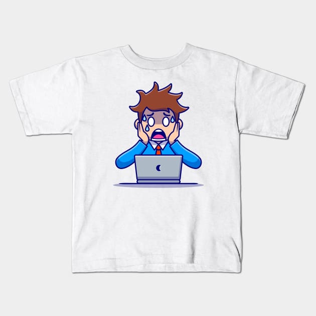 Man Employee Panic With Laptop Kids T-Shirt by Catalyst Labs